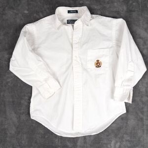 Polo Ralph Lauren Boys White Button Up Shirt Size S Crest Logo Classic Prep